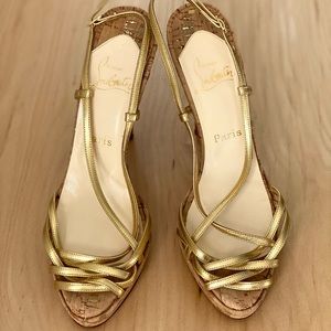 Authentic Christian Louboutin metallic gold leather sandals